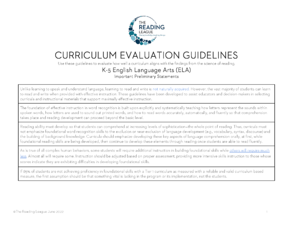 Curriculum Evaluation Guidelines - The Reading League