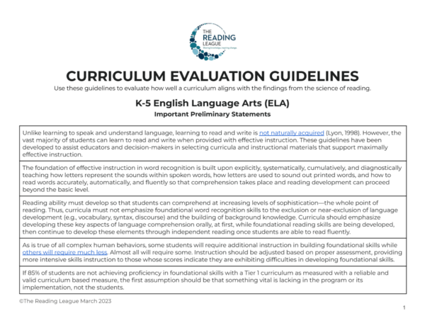 Curriculum Evaluation Guidelines - The Reading League